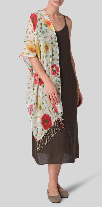 Dark Olive Brown Linen Slim Fit Spaghetti Strap Dress Set