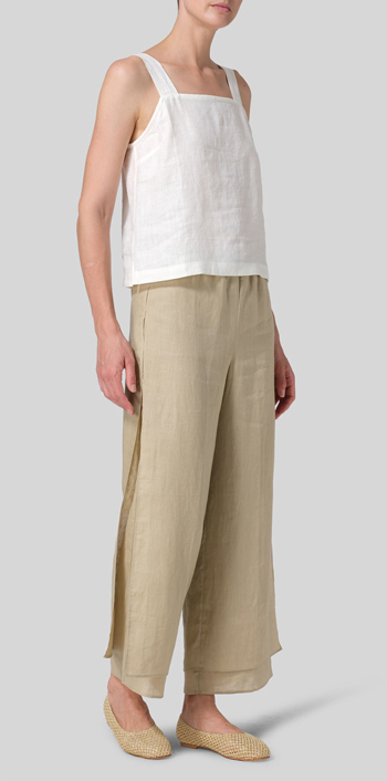 Light Khaki Linen Double Layer Ankle Length Pants