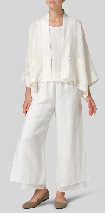 Cream White Linen Oversized Kimono Jacket