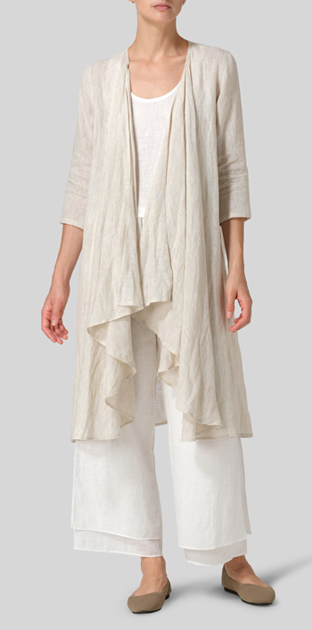 Linen Long Waterfall-Front Jacket