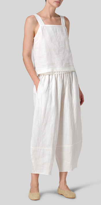 Off White Linen Lantern Ankle Pants Set