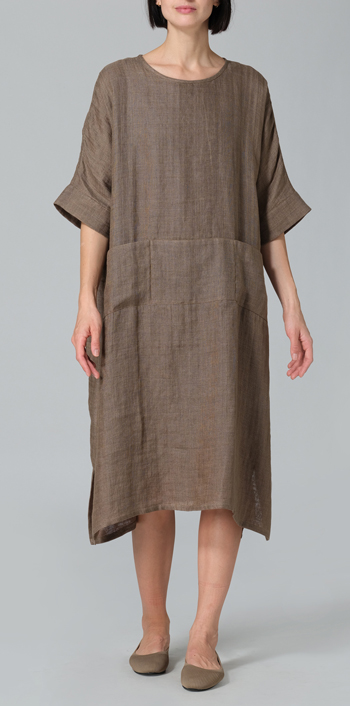 Soil Medium Weight Linen Oversized Dolman Sleeve Dress