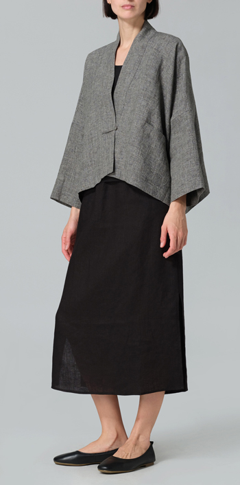 Two Tone Charcoal Linen Kimono Long Sleeve Jacket