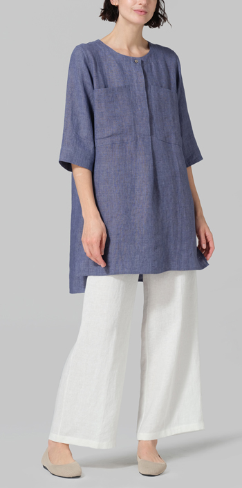 Blue Violet Linen Chest Pocket Tunic