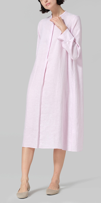 Soft Pink Linen A-shape Long Shirt Dress