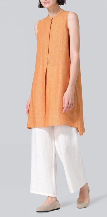Golden Brown Linen Sleeveless A-line Long Tunic