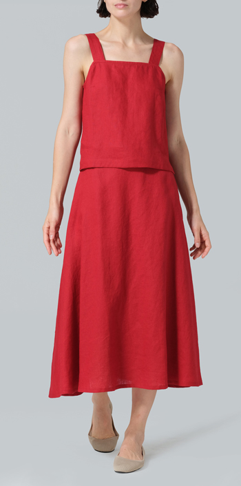 Cranberry Linen Pull-On A-Line Flowing Skirt
