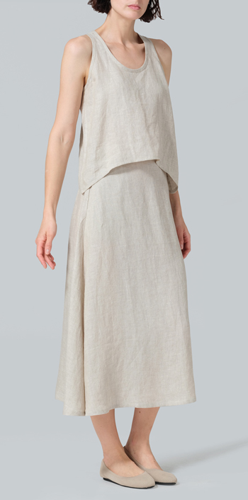 Oat Linen Pull-On A-Line Flowing Skirt Set