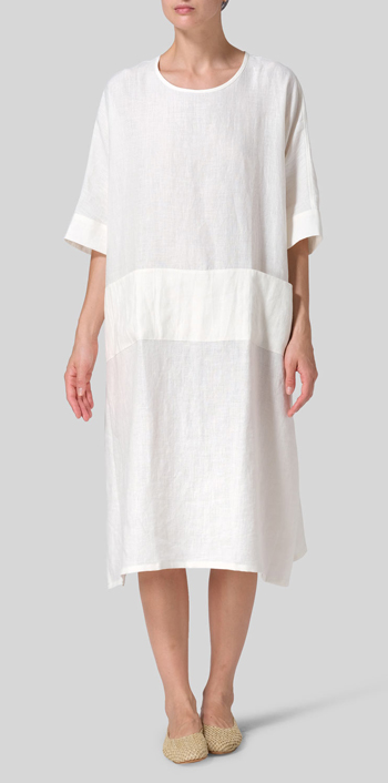 Off White Linen Oversized Dolman Sleeve Dress