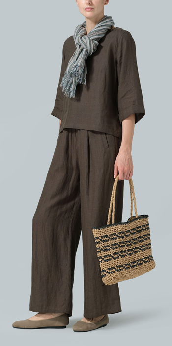 Linen Wide Sleeves V-Neckline Blouse Set