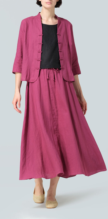 Red Violet Linen Classic Chinese Button Jacket