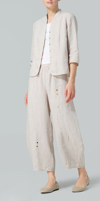 Oat Linen Fitted Mandarin Collar Jacket