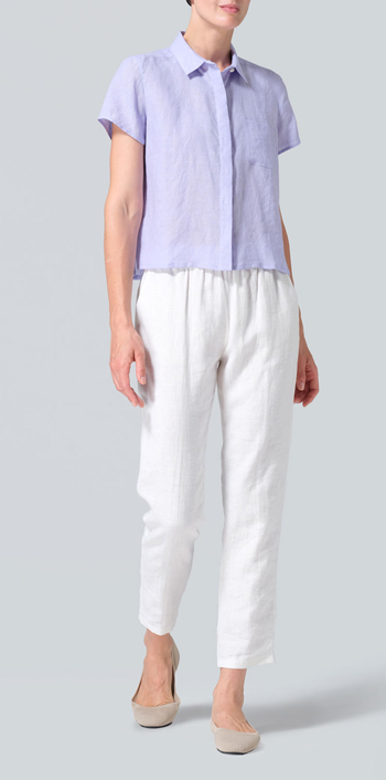 Lavender Linen Short Sleeve Mini-point Collar Shirt