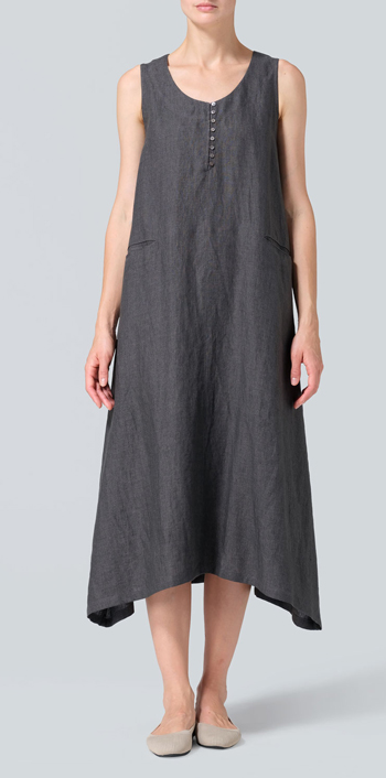 Dark Gray Linen Sleeveless Long Dress