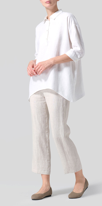 White Linen Oversized Straight-Cut Shirt