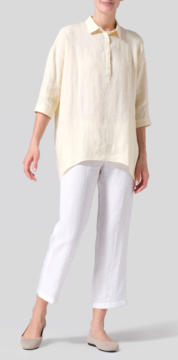 Lemon Chiffon Linen Oversized Straight-Cut Shirt