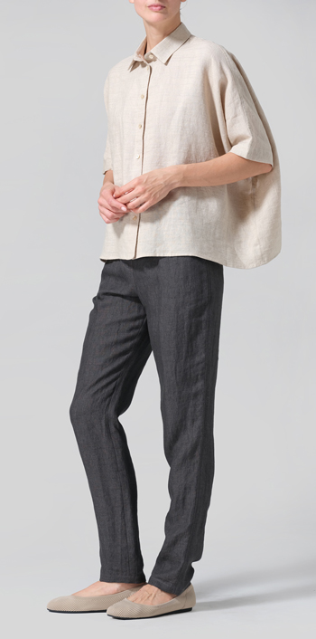 Jacquard Oat Stripe Linen Boxy Sleeves Shirt