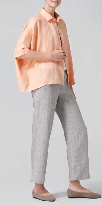 Pale Orange Linen Boxy Sleeves Shirt Set