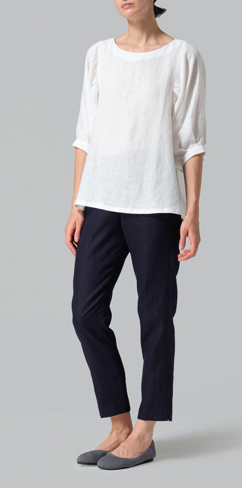 White Linen Pleated Sleeve Top
