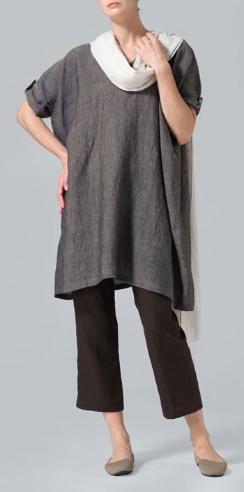 Charcoal Brown Linen Wide A-line Tunic