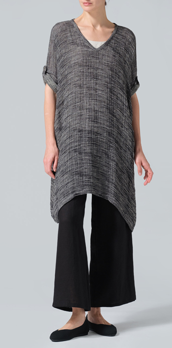Charcoal Blend Stripe Lightweight Linen Wide A-line Tunic
