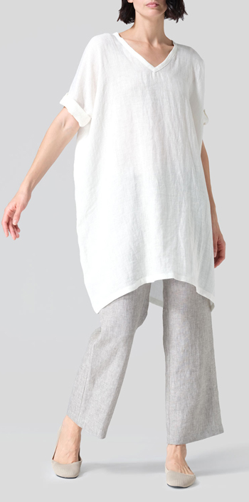 Soft White Linen Wide A-line Tunic