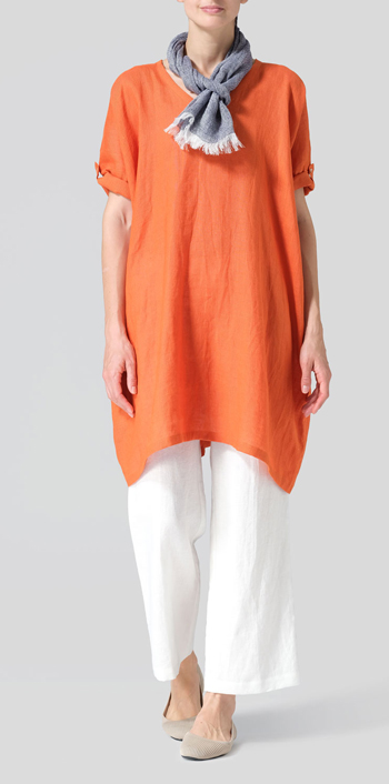 Orange Lightweight Linen Wide A-line Tunic Set