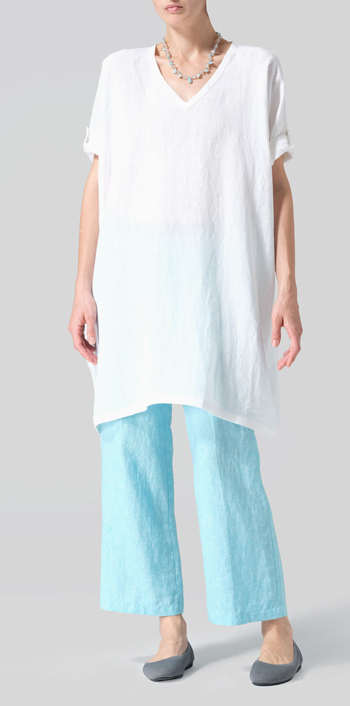White Linen Wide A-line Tunic Set