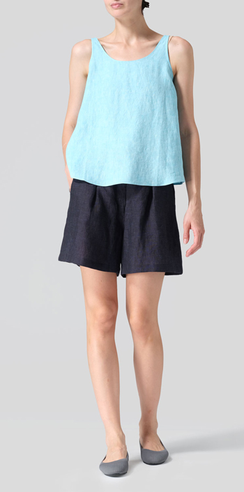 Aqua Blue Linen Thin Strap Cami Set