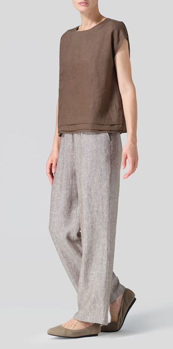 Dark Olive Linen Boxy Cap Sleeves Cropped Top