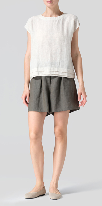 Oat Linen Boxy Cap Sleeves Cropped Top Set