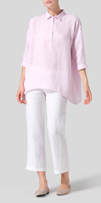 Soft Pink Linen Oversized Straight-Cut Shirt