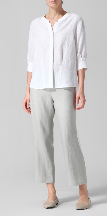 White Linen Back Keyhole Blouse