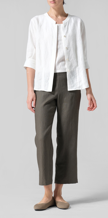 Ivory White Linen Back Keyhole Blouse