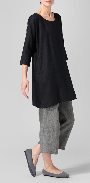 Black Heavy Linen Oversized Top