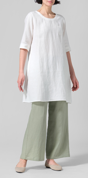 Soft White Linen A-shape Casual Top
