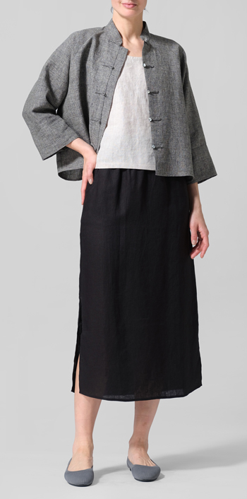 Two Tone Charcoal Pure Linen Suit Jacket Set