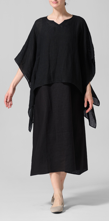 Black Linen Batwing Sleeve Top with Long Dress