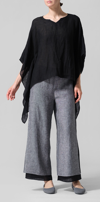 Black Linen Batwing Sleeve Top Set