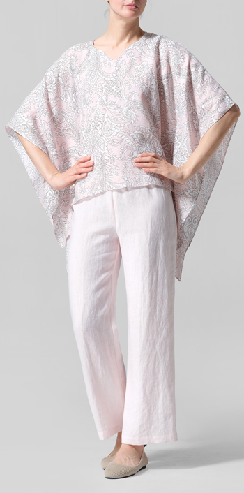 Pink Paisley Waves Linen Batwing Sleeve Top