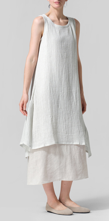 Gauze Gray White Crinkle Linen Long Vest