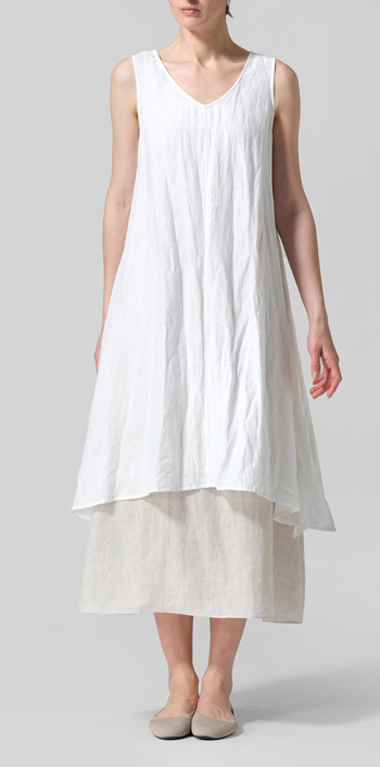 Creamy White Linen Sleeveless Crumple Effect Long Blouse Set