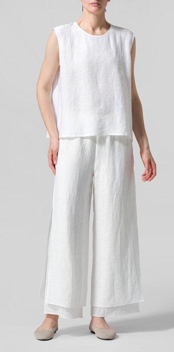 Creamy White Linen A-Line French Sleeve Blouse