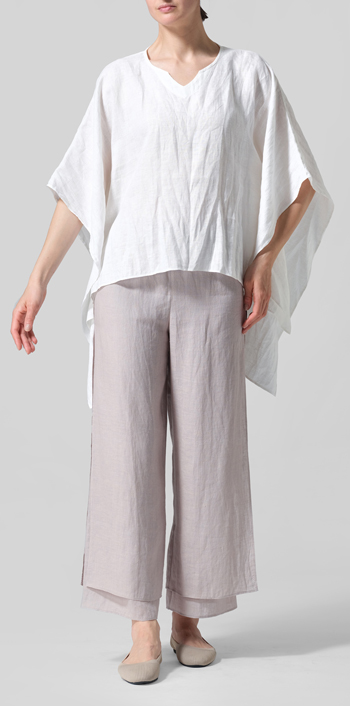 Cream White Linen Batwing Sleeve Top