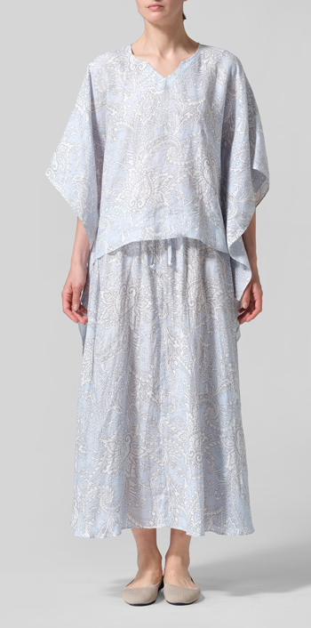Blue Paisley Waves Linen Batwing Sleeve Top