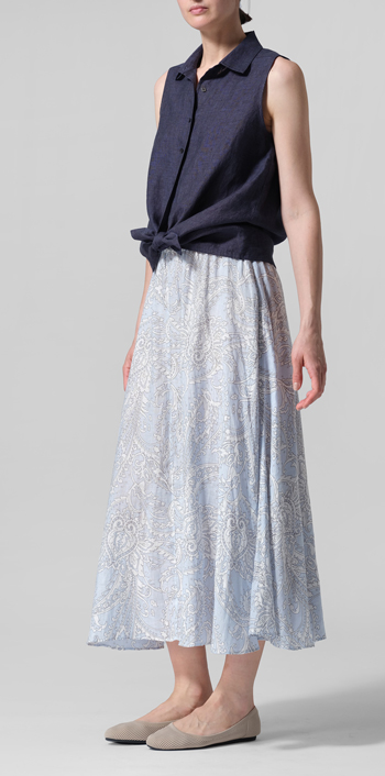 Dark Denim Light Weight Linen Sleeveless A-shape Top
