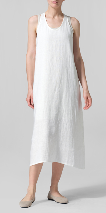 Off White Linen Dipped-Hem Maxi Dress