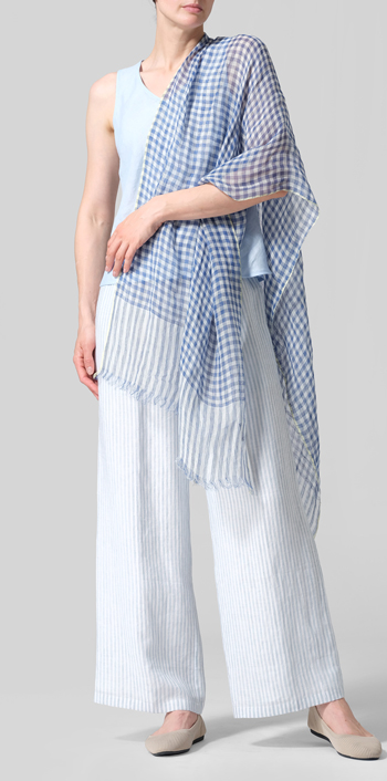 Light Blue Linen V-Neck Sleeveless Bias Cut Tank Set