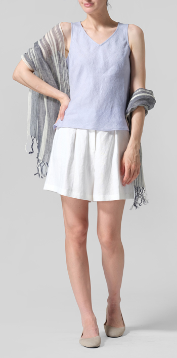Light Sky Blue Linen V-Neck Sleeveless Bias Cut Tank Set