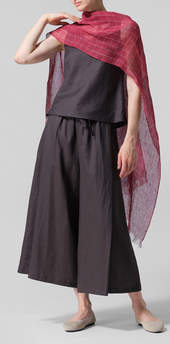 Dark Charcoal Linen V-Neck Sleeveless Bias Cut Tank